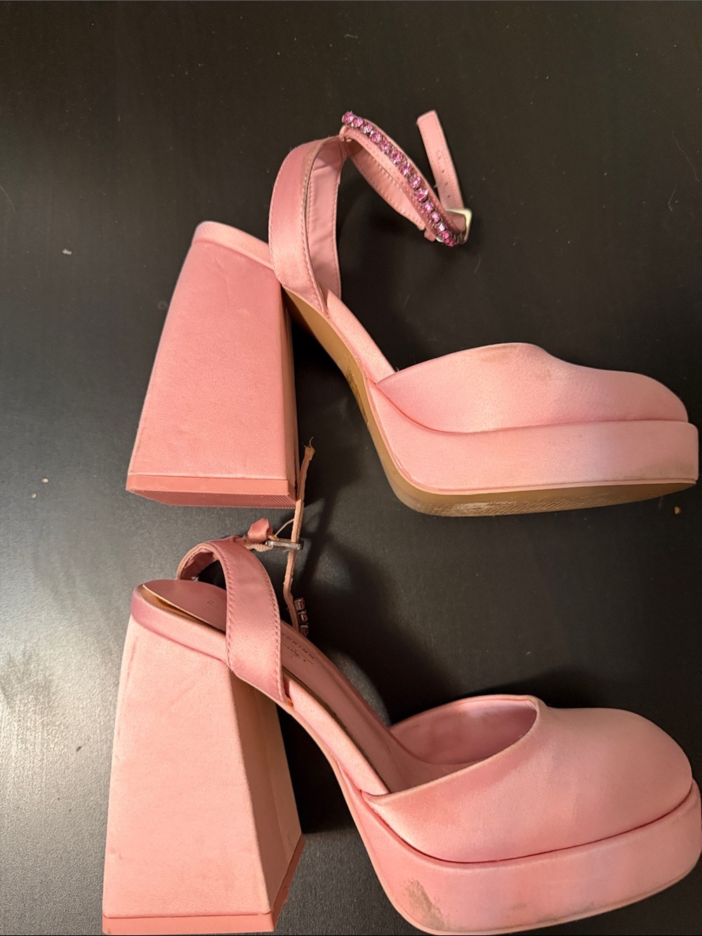 Pink Platform Block Heel Sandals with Ankle Strap